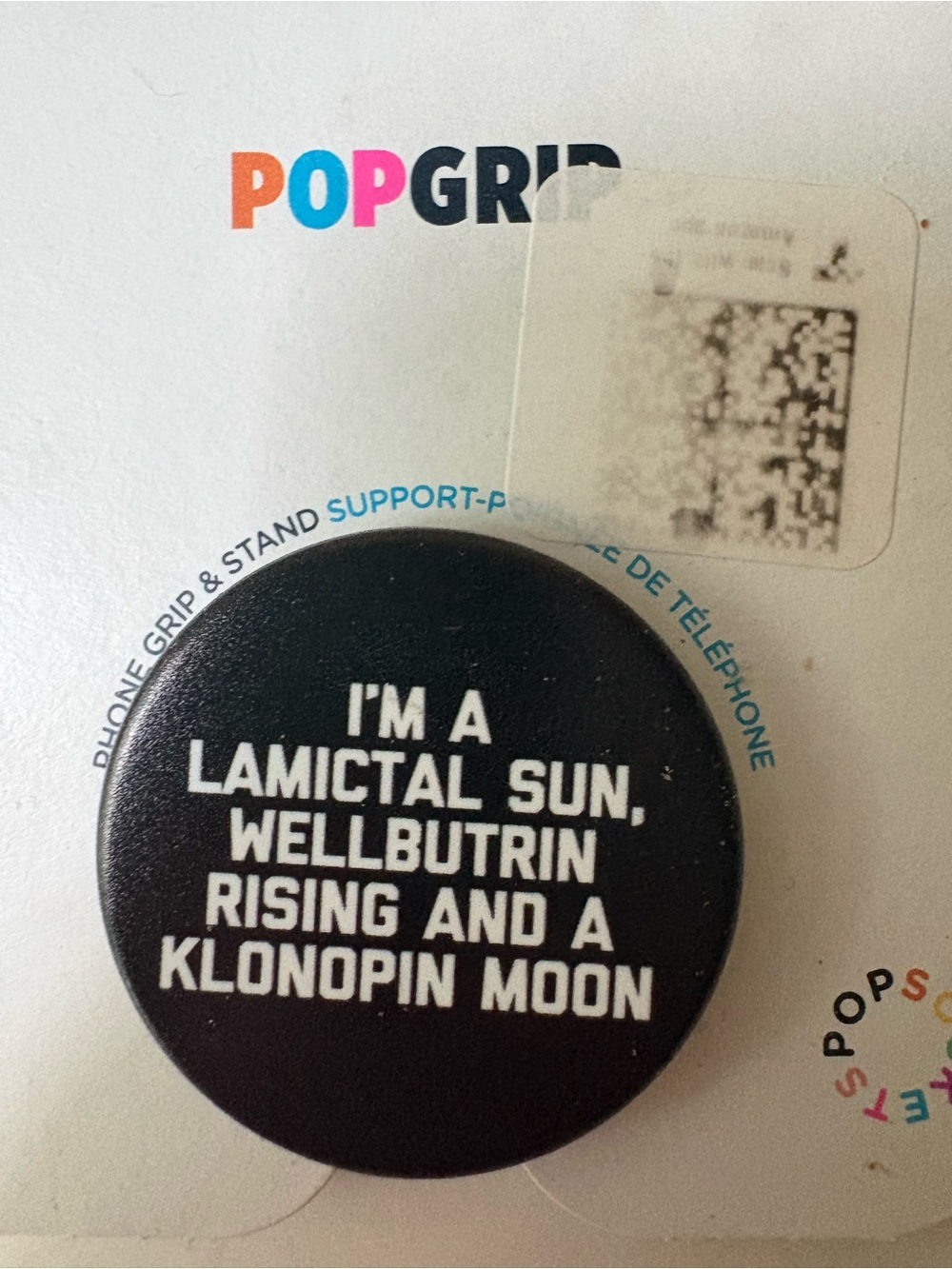 PopSocket PopGrip - Black with White Text